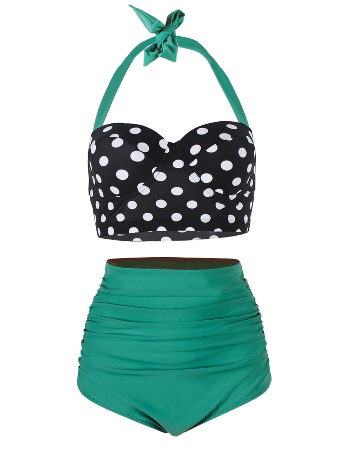 1950s Polka Dot Halter Pleated Bikini - Image 4