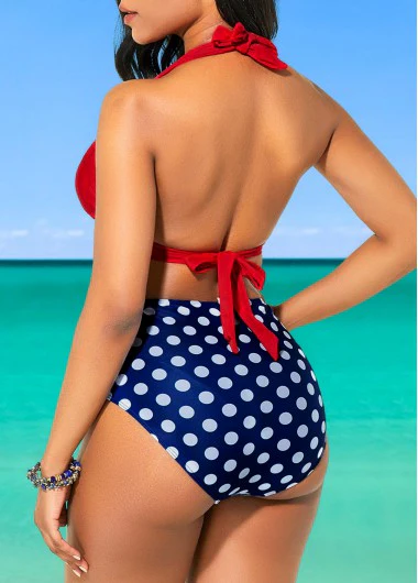 1950s Polka Dot Pleated Halter Bikini - Image 3