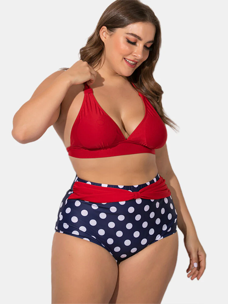 1950s Polka Dot Pleated Halter Bikini - Image 4