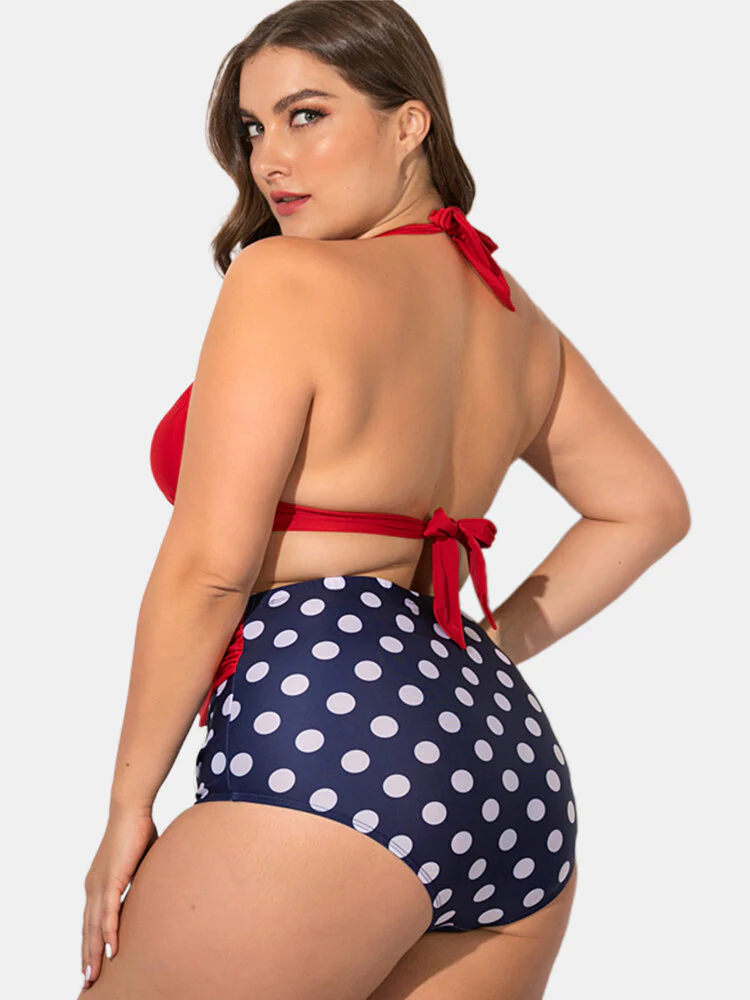 1950s Polka Dot Pleated Halter Bikini - Image 5