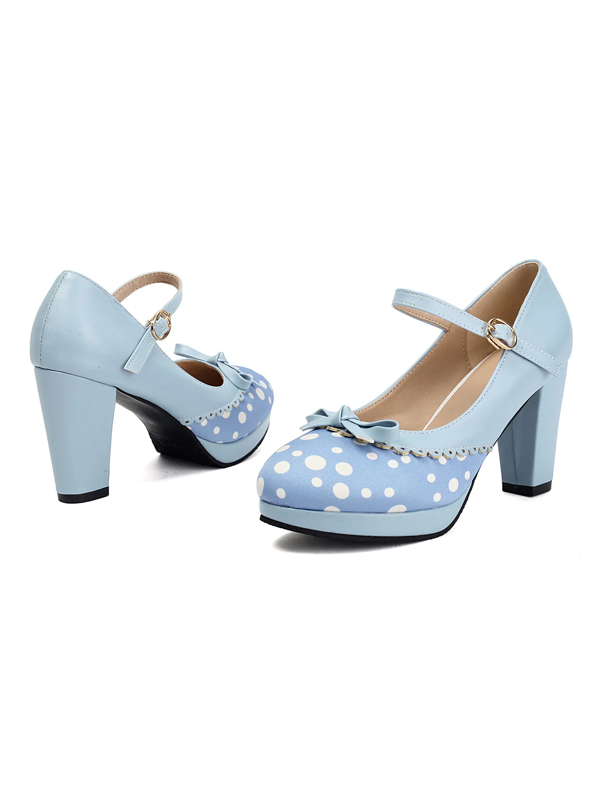 Polka Dot Round Toe Chunky Heels - Image 10