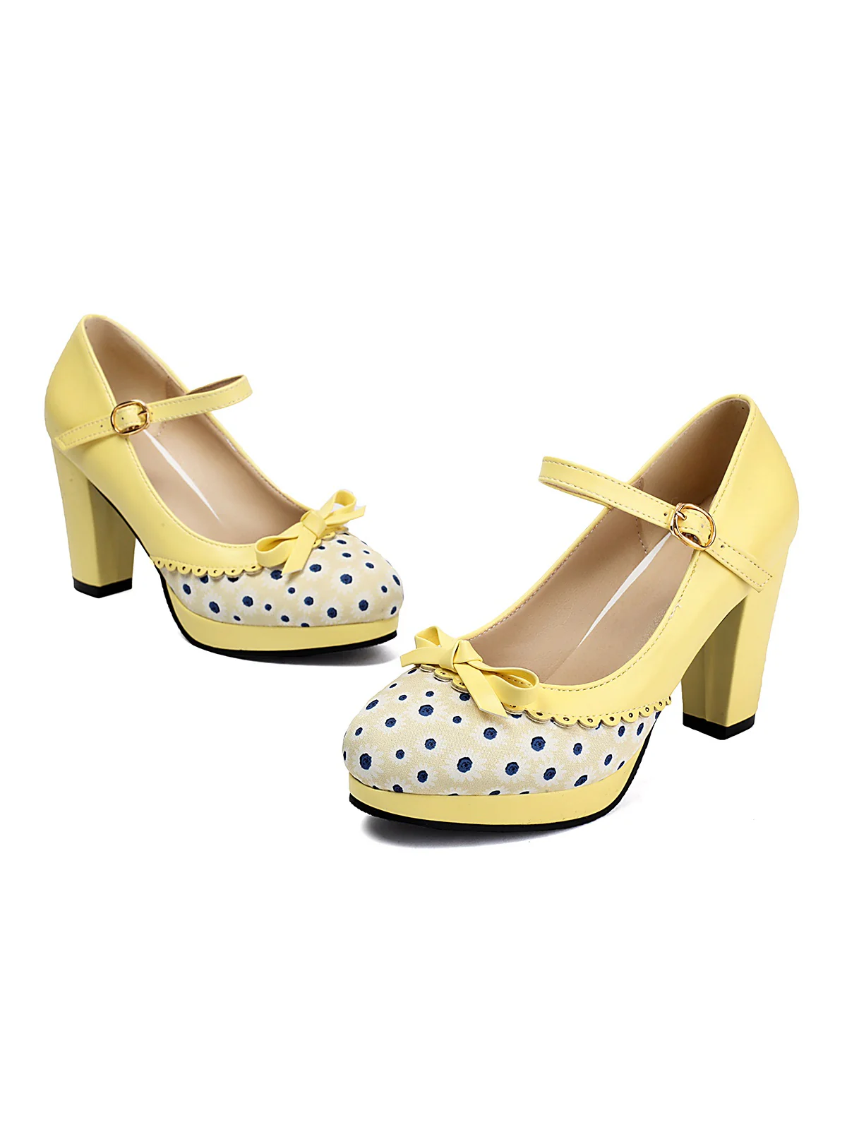Polka Dot Round Toe Chunky Heels - Image 12