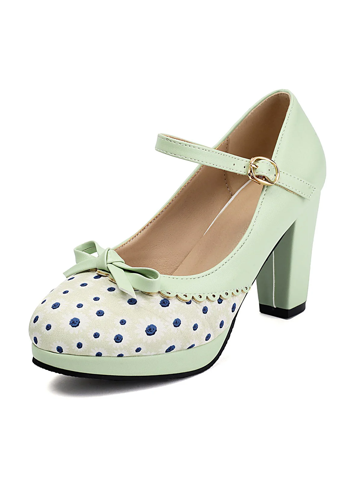 Polka Dot Round Toe Chunky Heels - Image 7