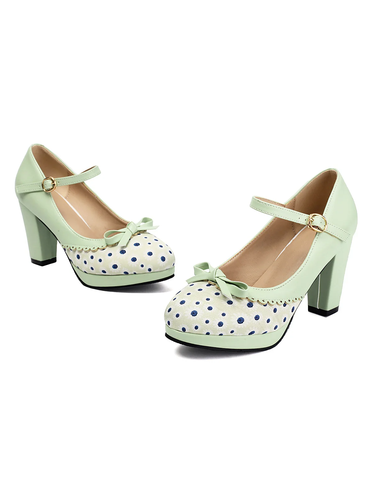 Polka Dot Round Toe Chunky Heels - Image 8