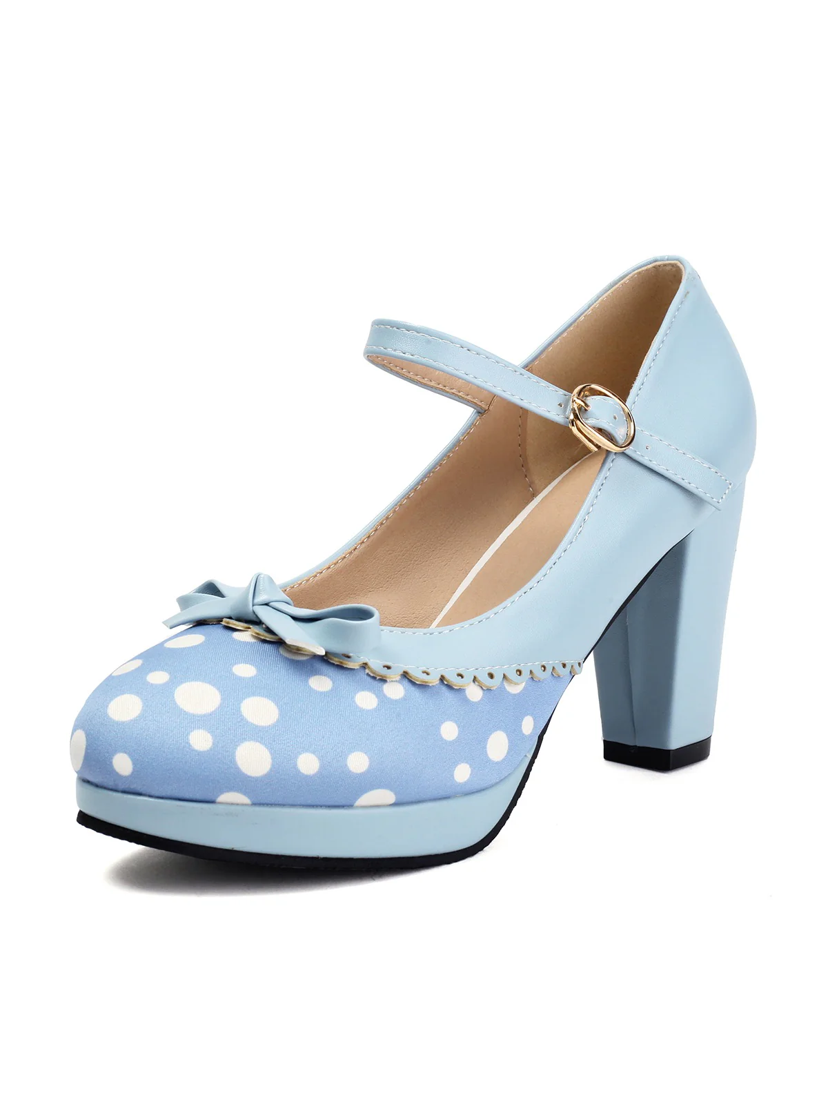 Polka Dot Round Toe Chunky Heels - Image 9