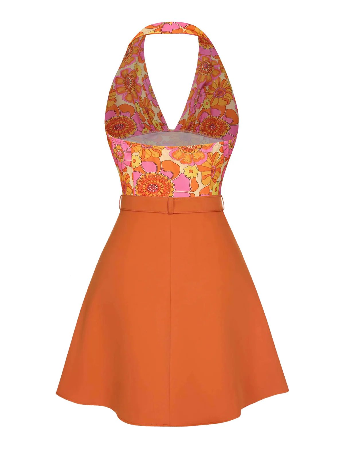 2PCS 1960s Floral Halter Top & Solid Skirt - Image 3