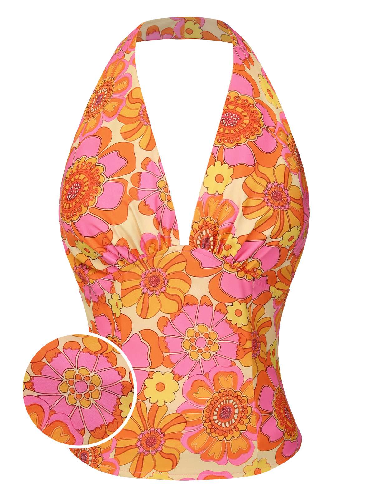 2PCS 1960s Floral Halter Top & Solid Skirt - Image 4