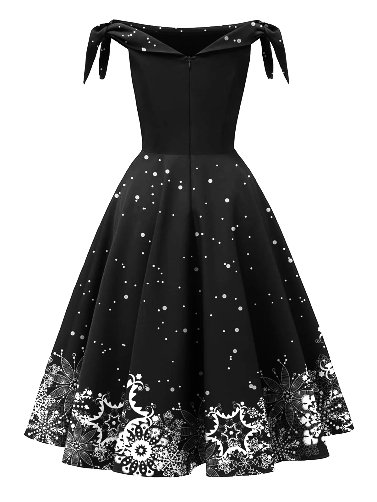Green 1950s Christmas Snowflake Off-Shoulder Dress - Image 6