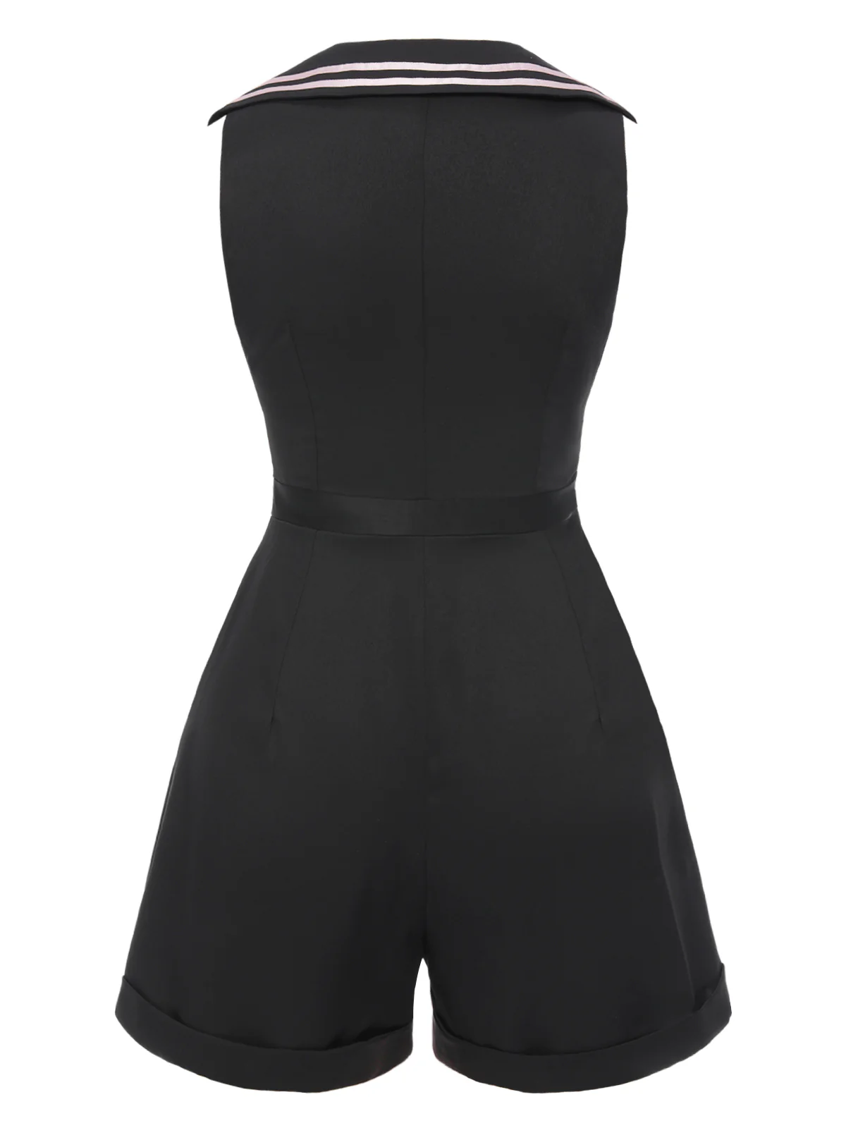 Black & Pink 1950s Solid Tie Lapel Romper - Image 4