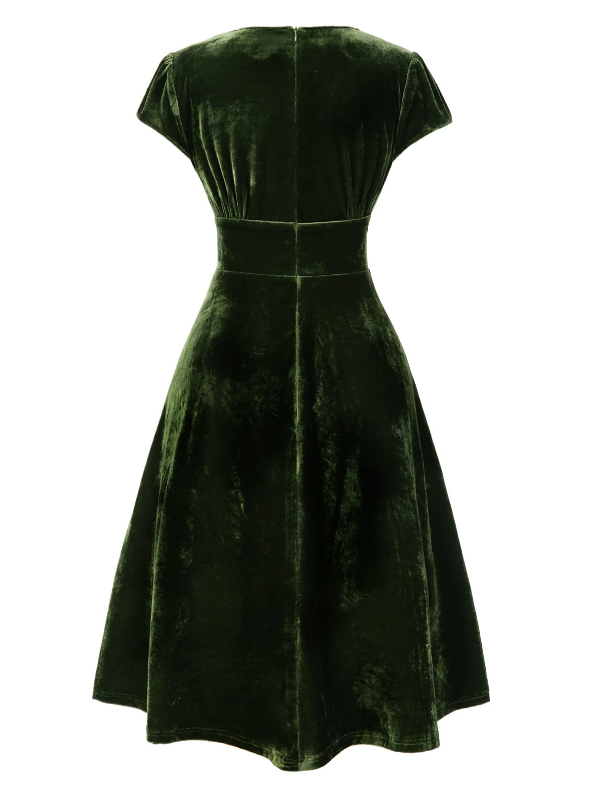 Red 1940s Deep V-Neck Pearl Velvet Dress - Image 6