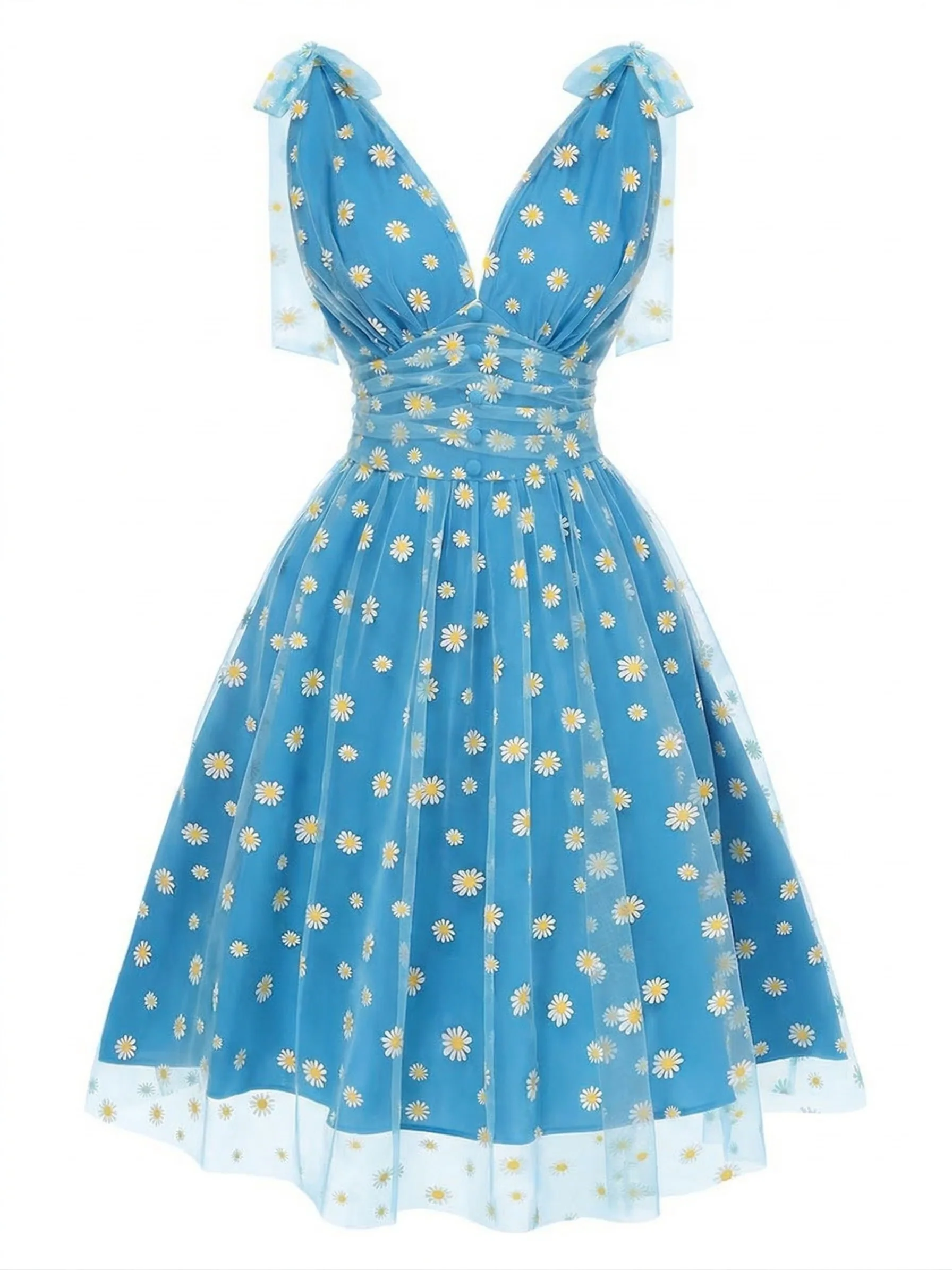 Green 1950s Daisy Mesh Swing Dress - Image 17