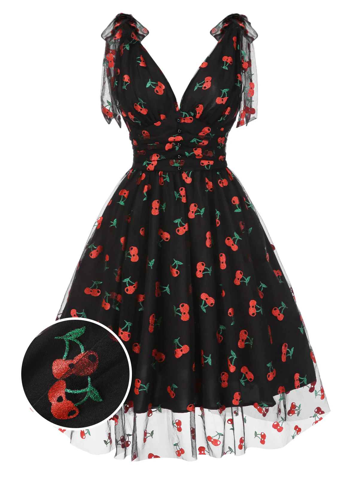 Green 1950s Daisy Mesh Swing Dress - Image 15