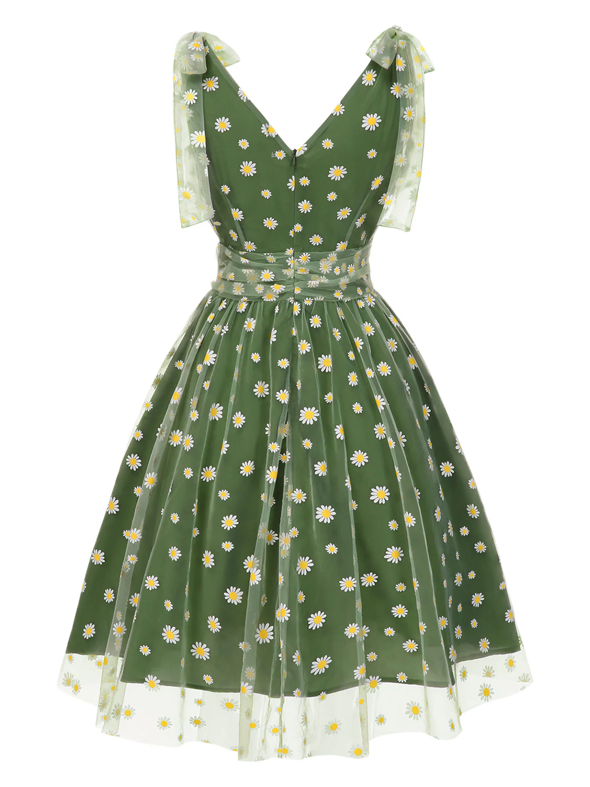 Green 1950s Daisy Mesh Swing Dress - Image 4