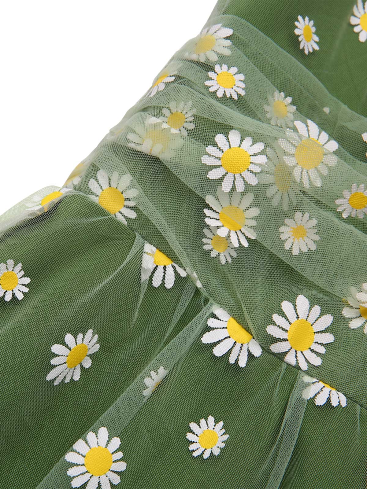 Green 1950s Daisy Mesh Swing Dress - Image 5
