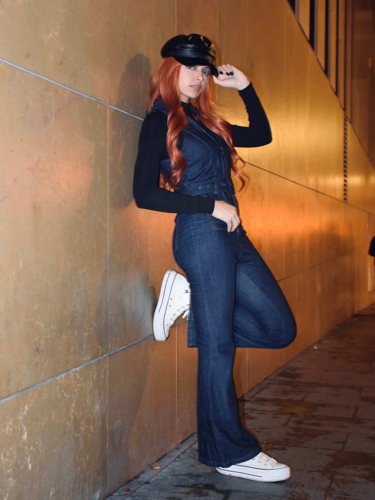 Blue 1970s Denim Collar Belted Flared Jumpsuit - Image 3