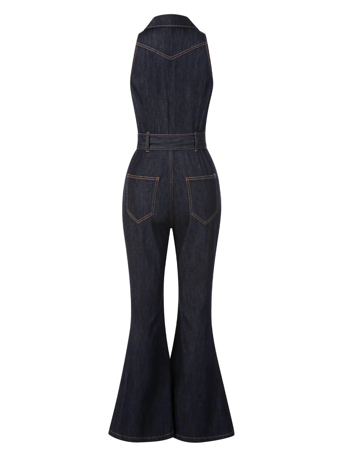 Blue 1970s Denim Collar Belted Flared Jumpsuit - Image 9