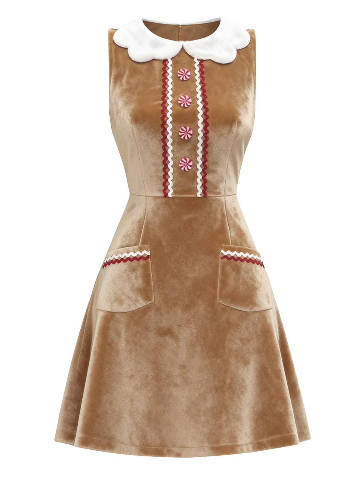 Brown 1960s Christmas Gingerbread Velvet Dress - Image 6