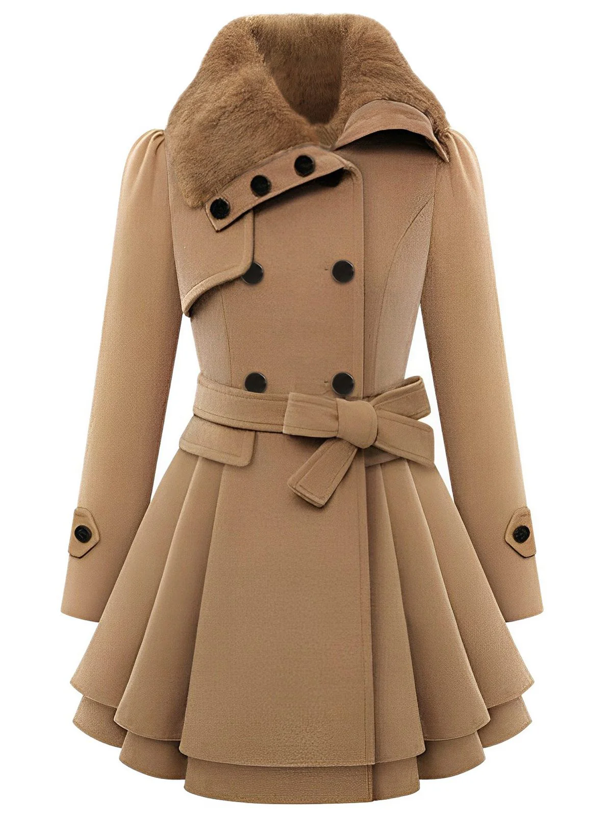 1950s Fur Collar Waisted Winter Coat - Image 5