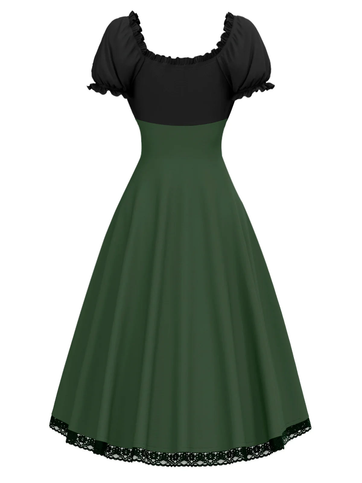 Green 1940s Colorblock Lace-Up Dress - Image 4