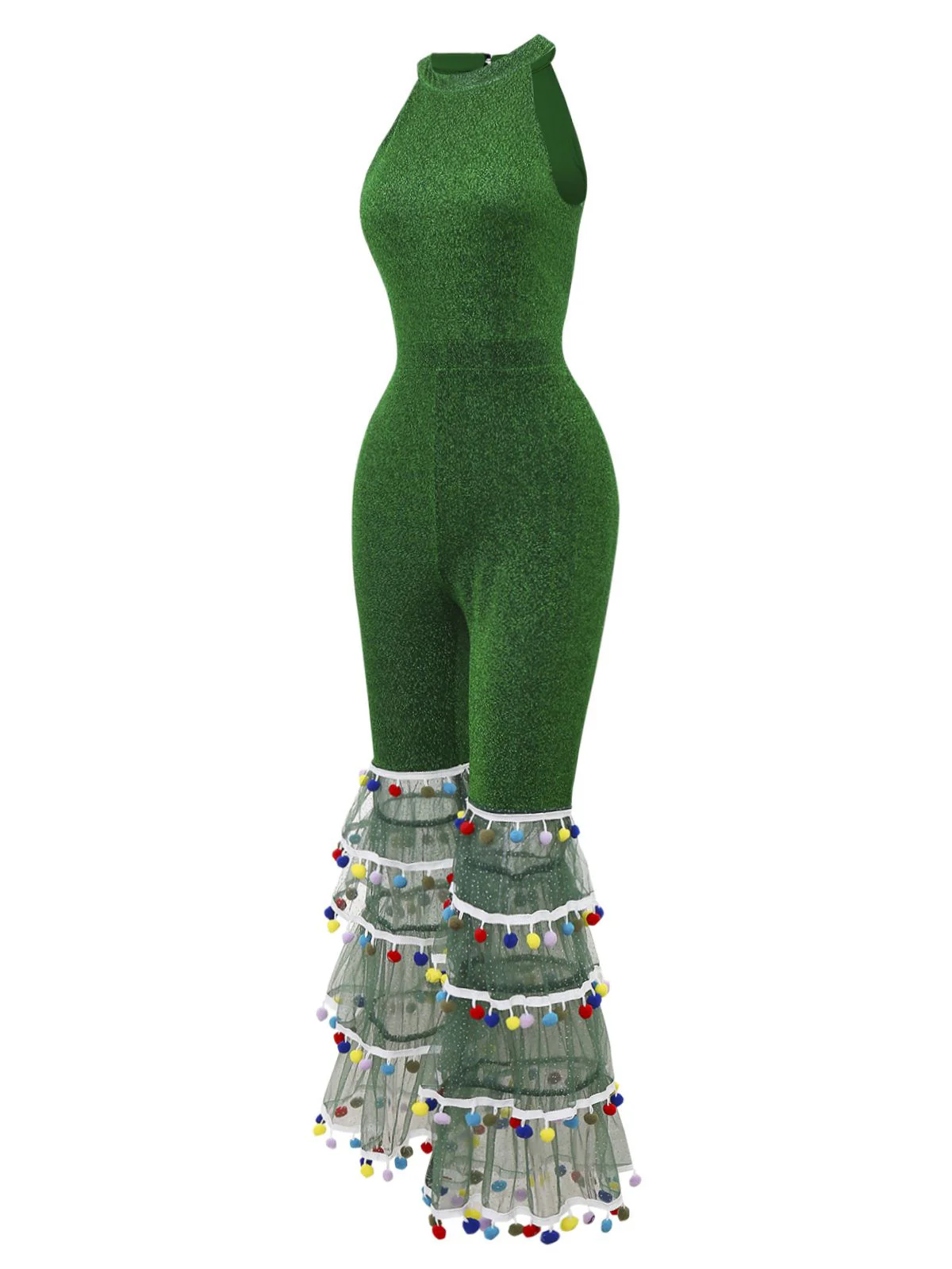 Green 1980s Solid Sparkly Mock Mesh Jumpsuit - Image 4