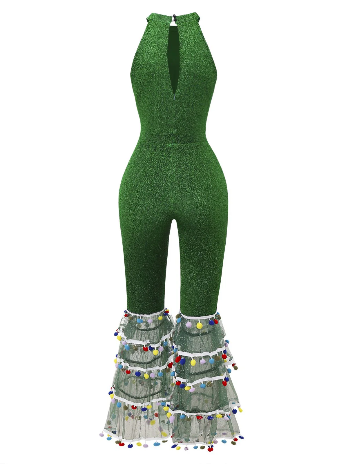 Green 1980s Solid Sparkly Mock Mesh Jumpsuit - Image 5