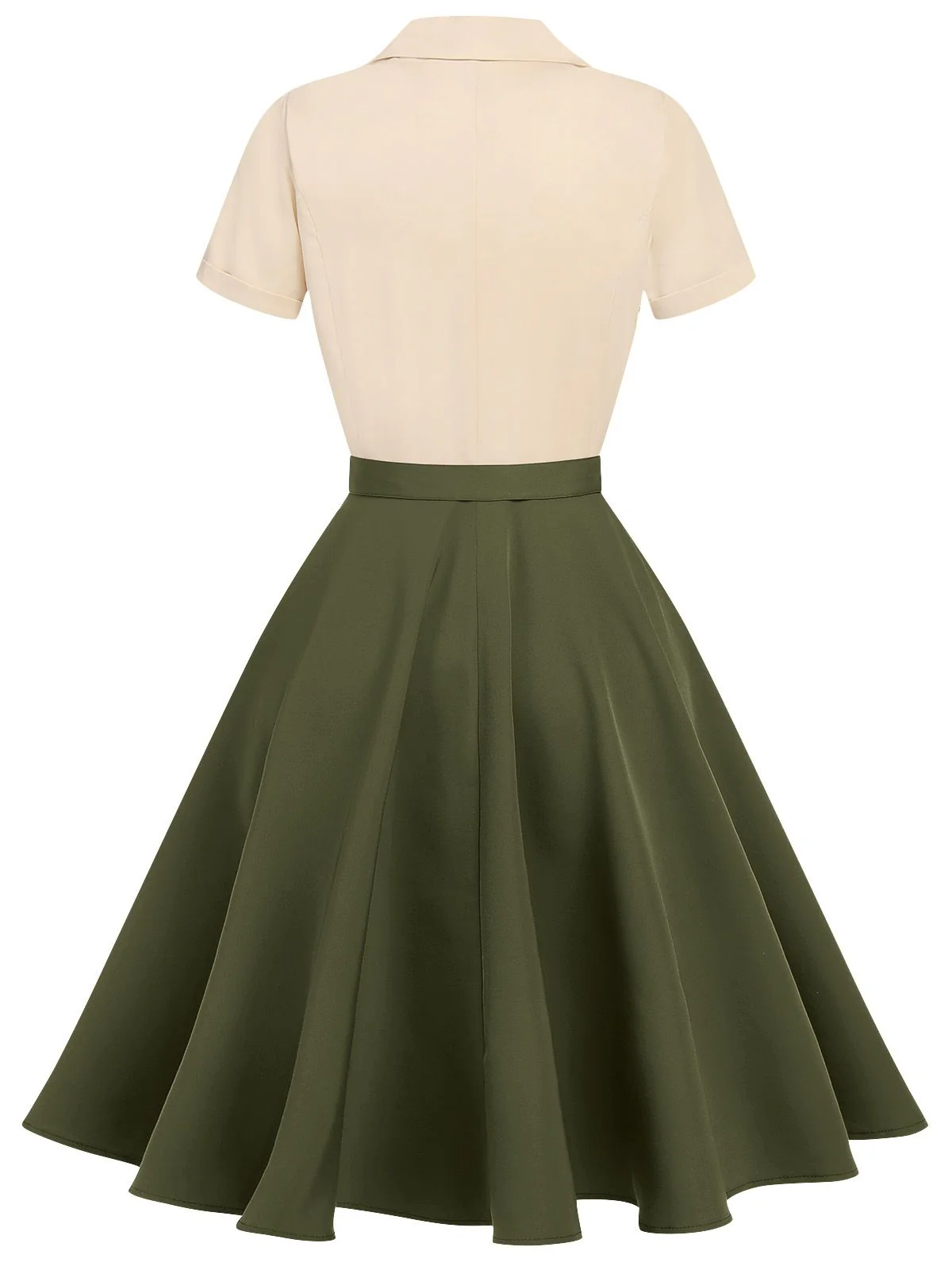 Khaki 1950s Snow White Style Button Dress - Image 10