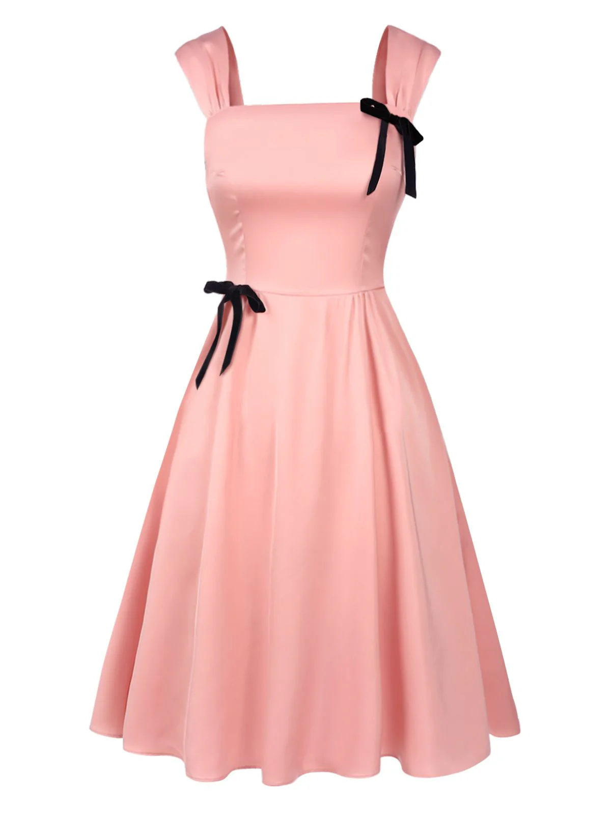 Light Pink 1940s Solid Bow Dress - Image 2