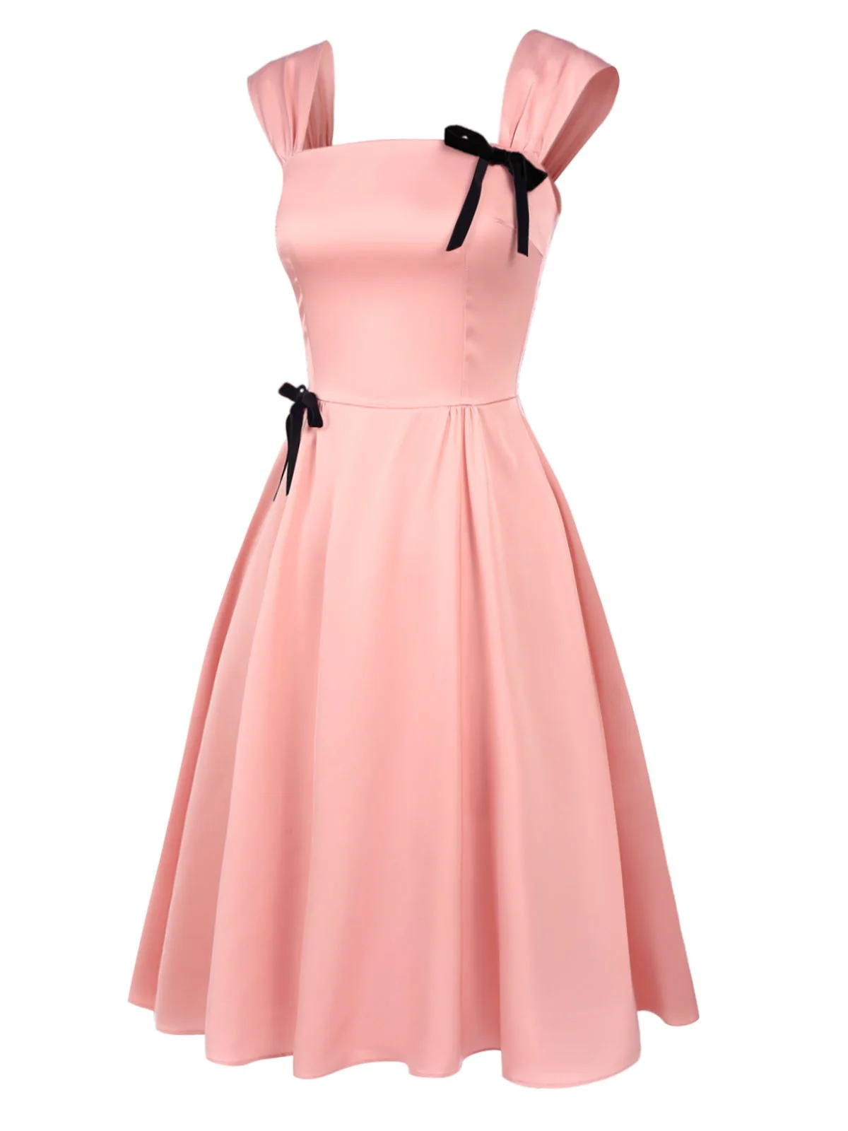 Light Pink 1940s Solid Bow Dress - Image 3