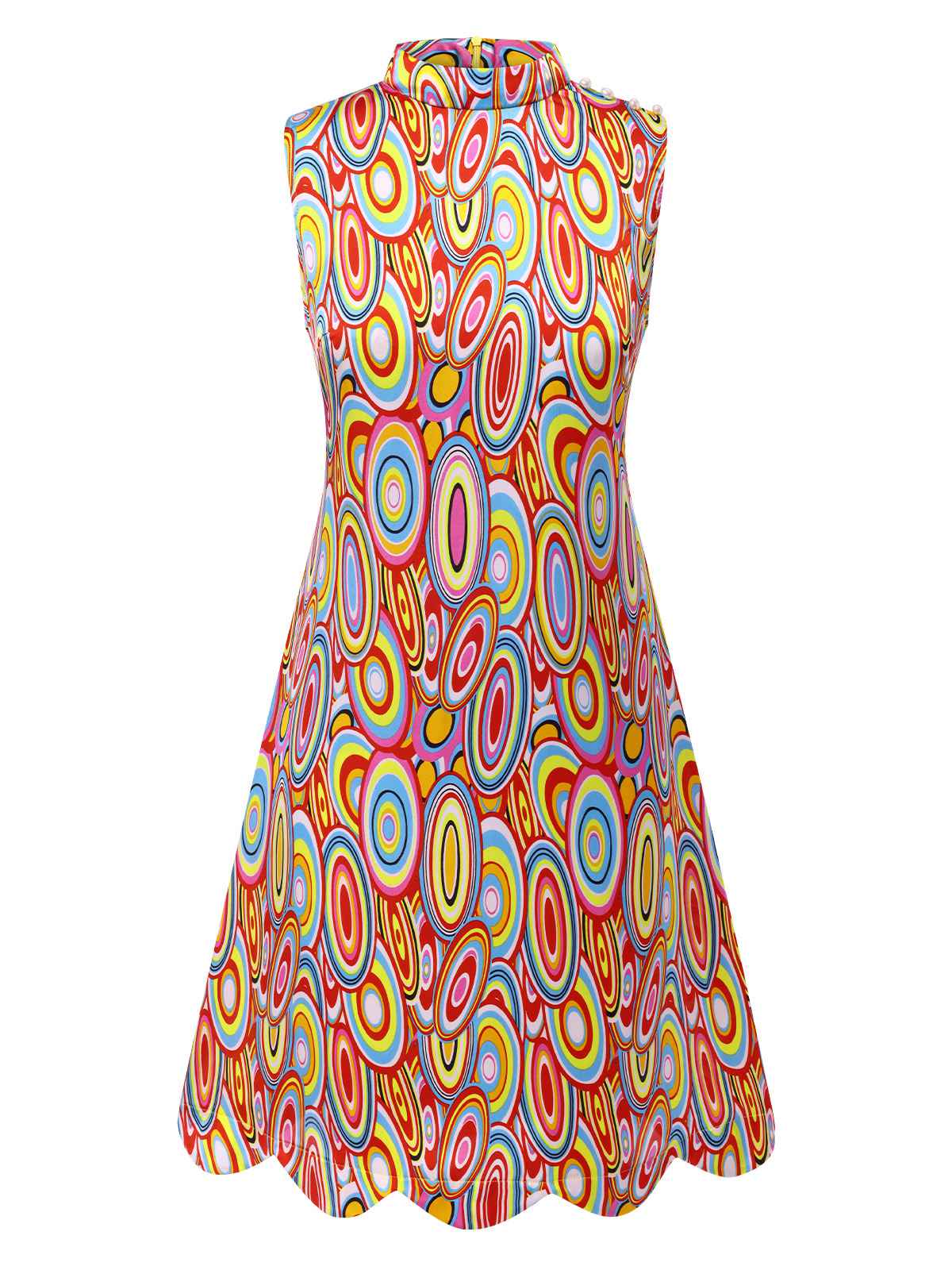Multicolor 1960s Pearl Button Sleeveless Dress - Image 2
