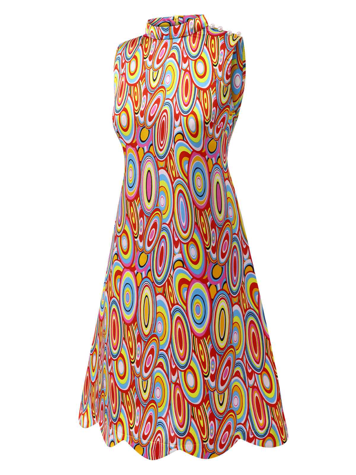 Multicolor 1960s Pearl Button Sleeveless Dress - Image 3