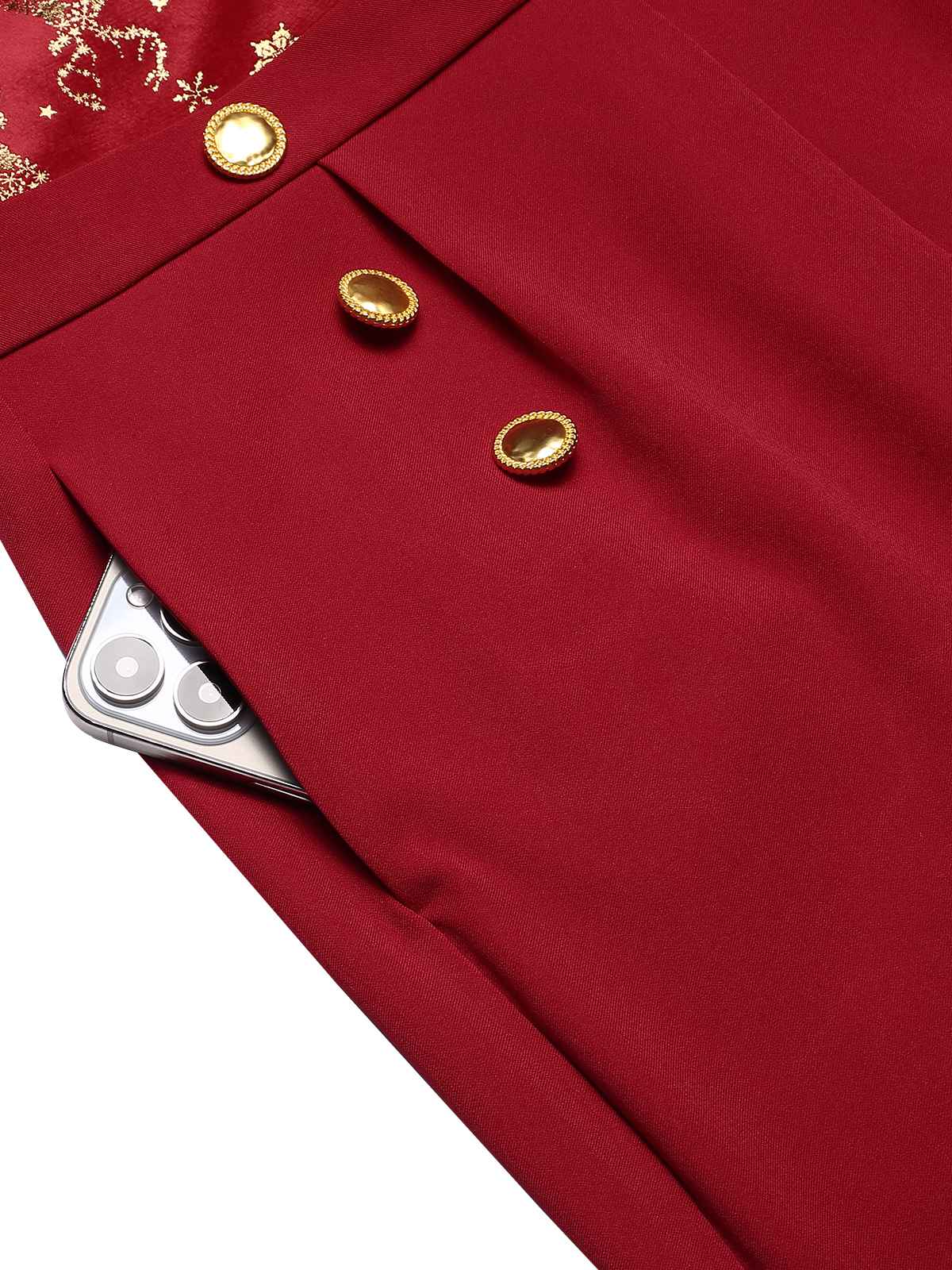 Red 1930s Christmas Elk Gilded Velvet Jumpsuit - Image 5