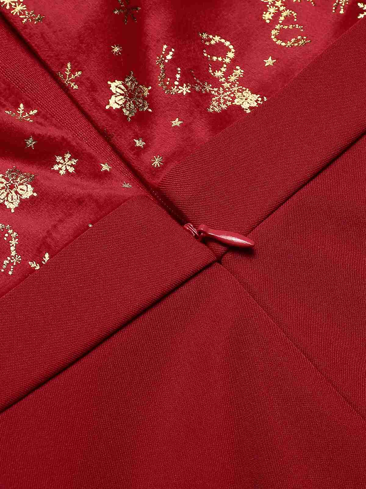 Red 1930s Christmas Elk Gilded Velvet Jumpsuit - Image 6