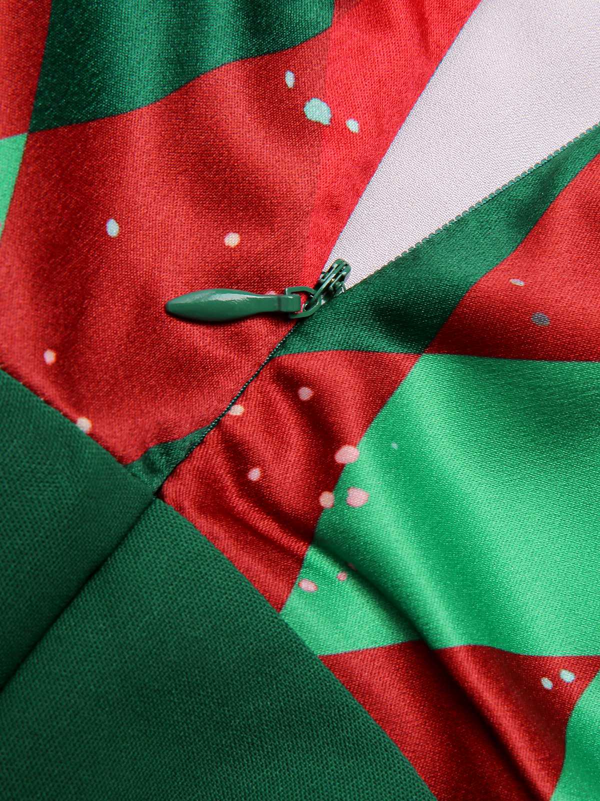Red 1930s Christmas Plaid Lace Patchwork Jumpsuit - Image 10