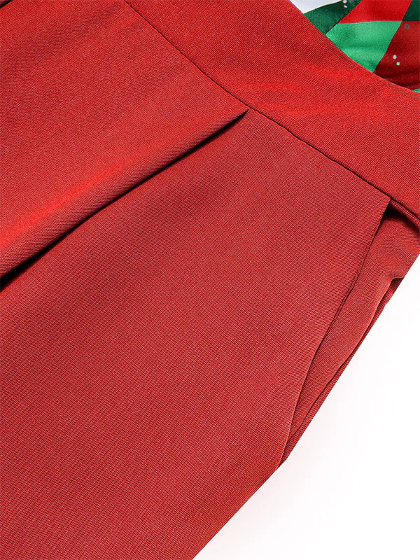Red 1930s Christmas Plaid Lace Patchwork Jumpsuit - Image 5