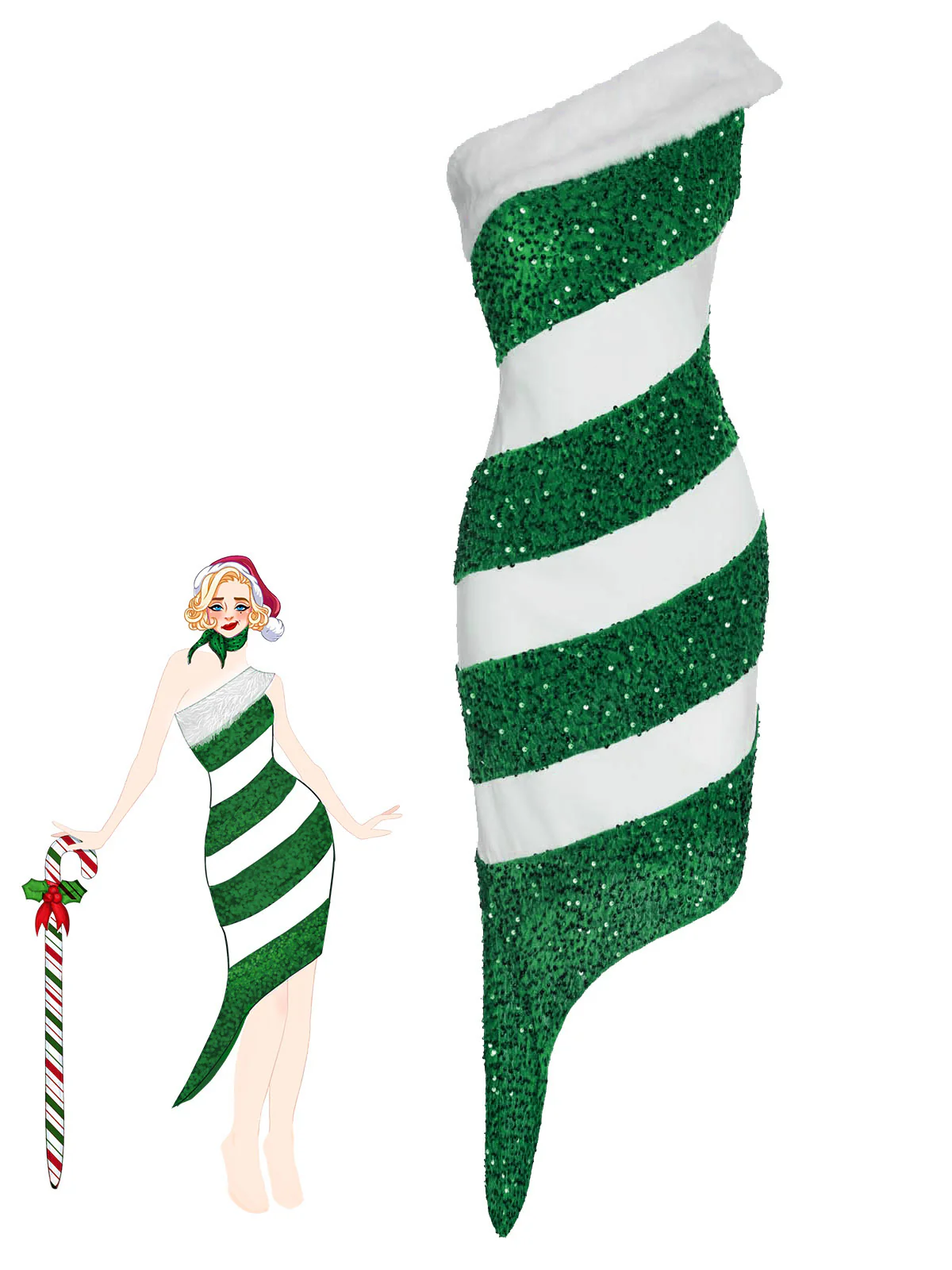 Pink 1960s Candy Cane One-Shoulder Dress - Image 14