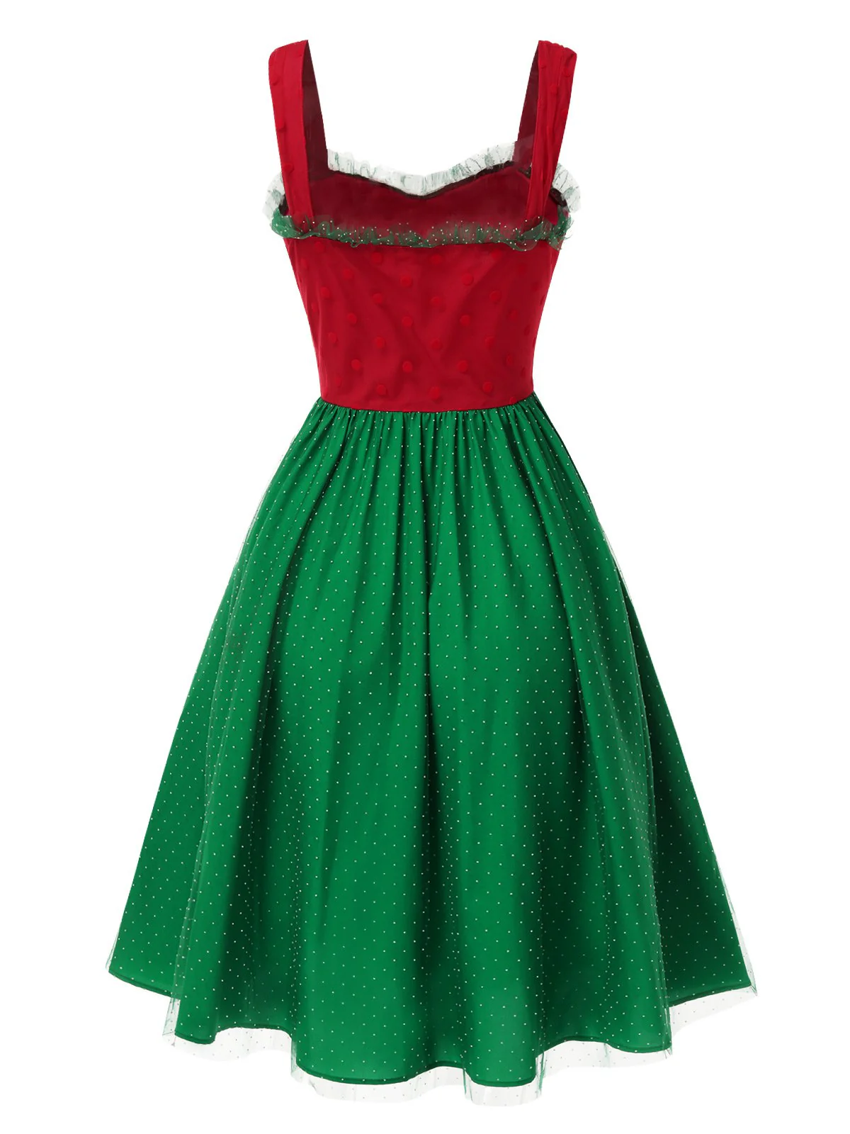Red & Green 1950s Christmas Polka Dots Dress - Image 5