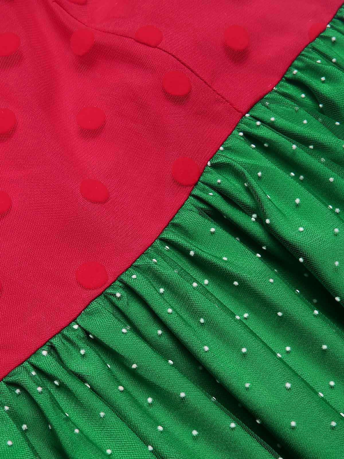 Red & Green 1950s Christmas Polka Dots Dress - Image 7