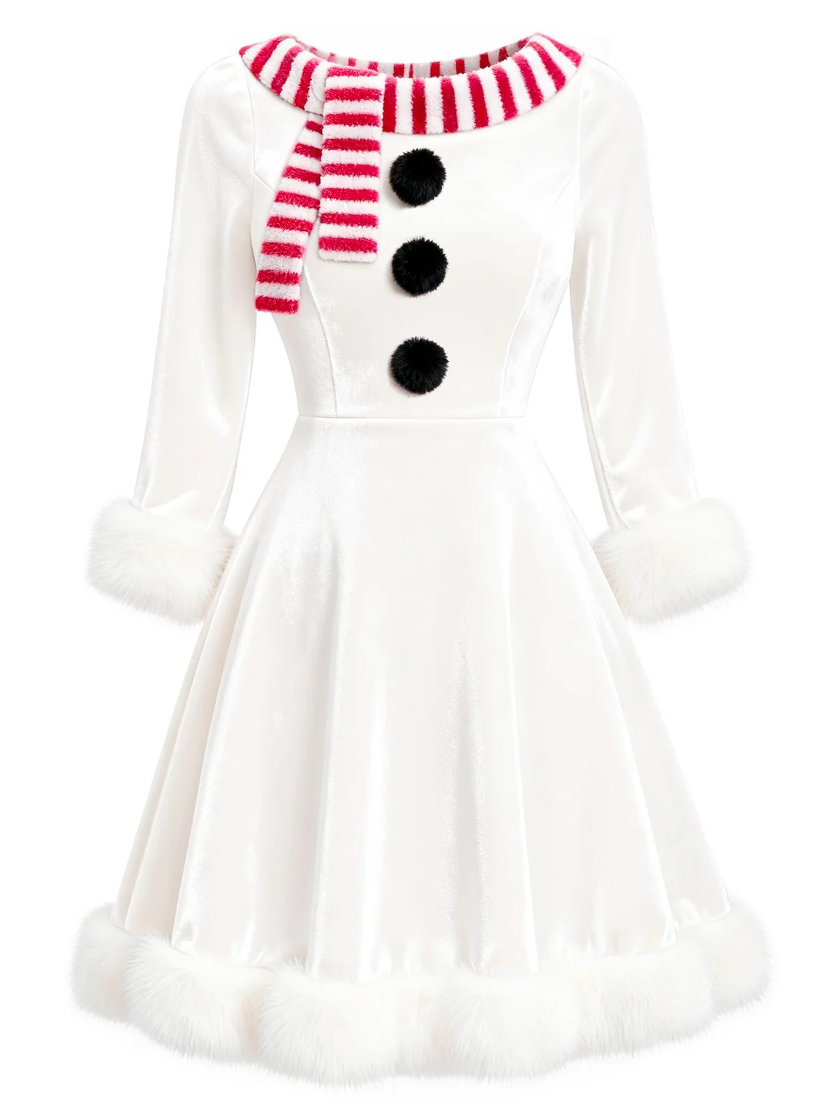 Red & White Christmas Snowman Velvet Dress - Image 3