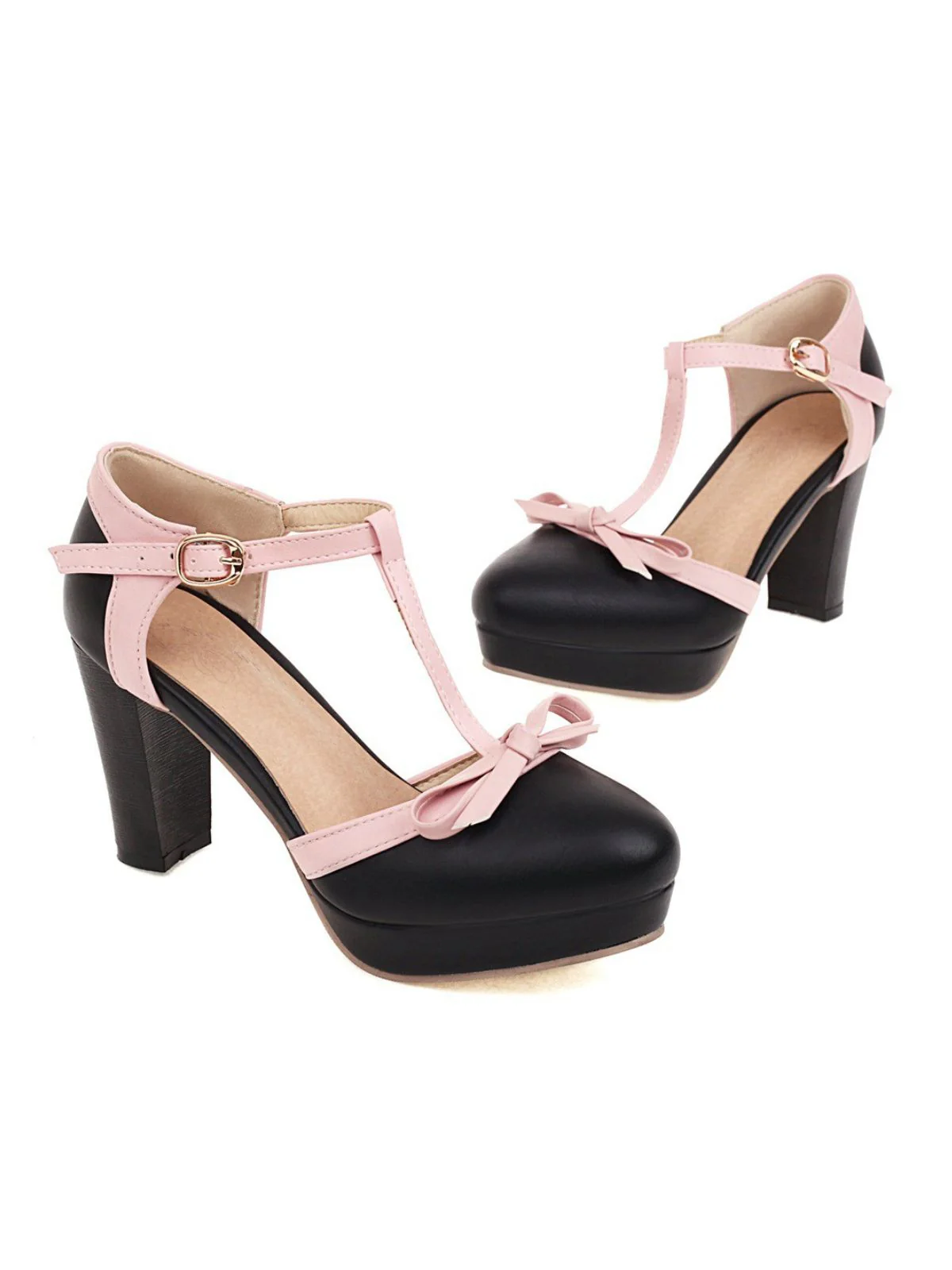 PU Leather Bow T-Strap High Heels - Image 2