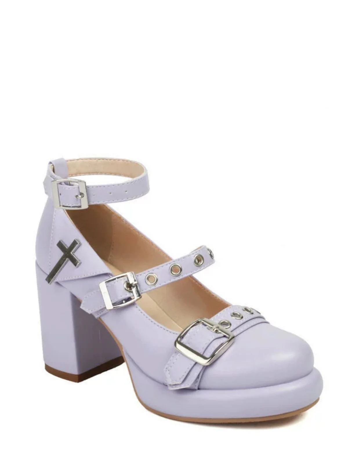 Punk Cross Buckle Ankle Strap Chunky High Heels - Image 8