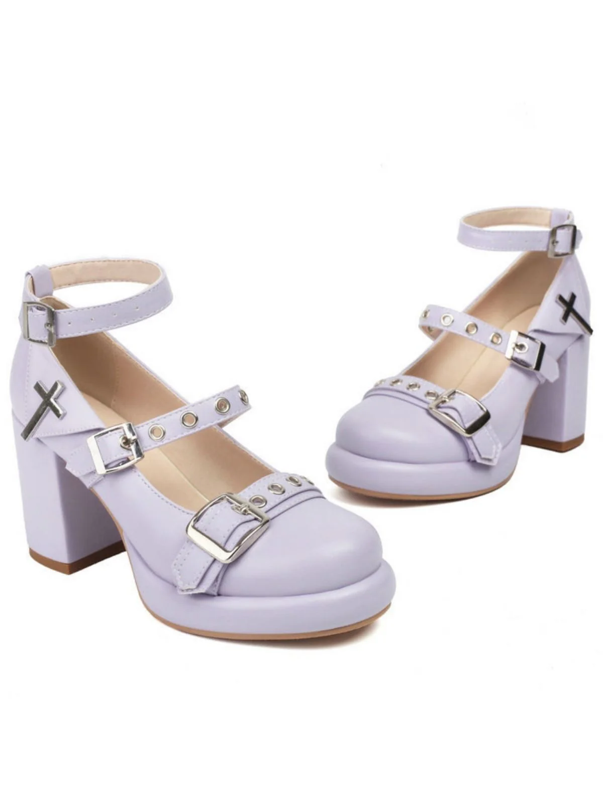 Punk Cross Buckle Ankle Strap Chunky High Heels - Image 9