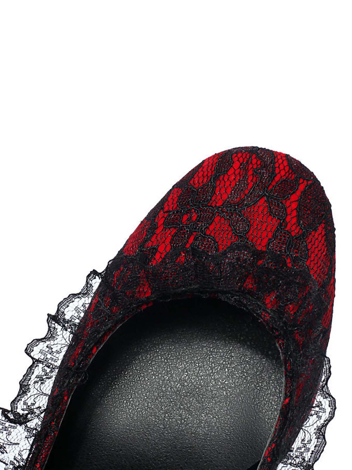 Punk Velvet Lace Bow Chunky Heels - Image 4