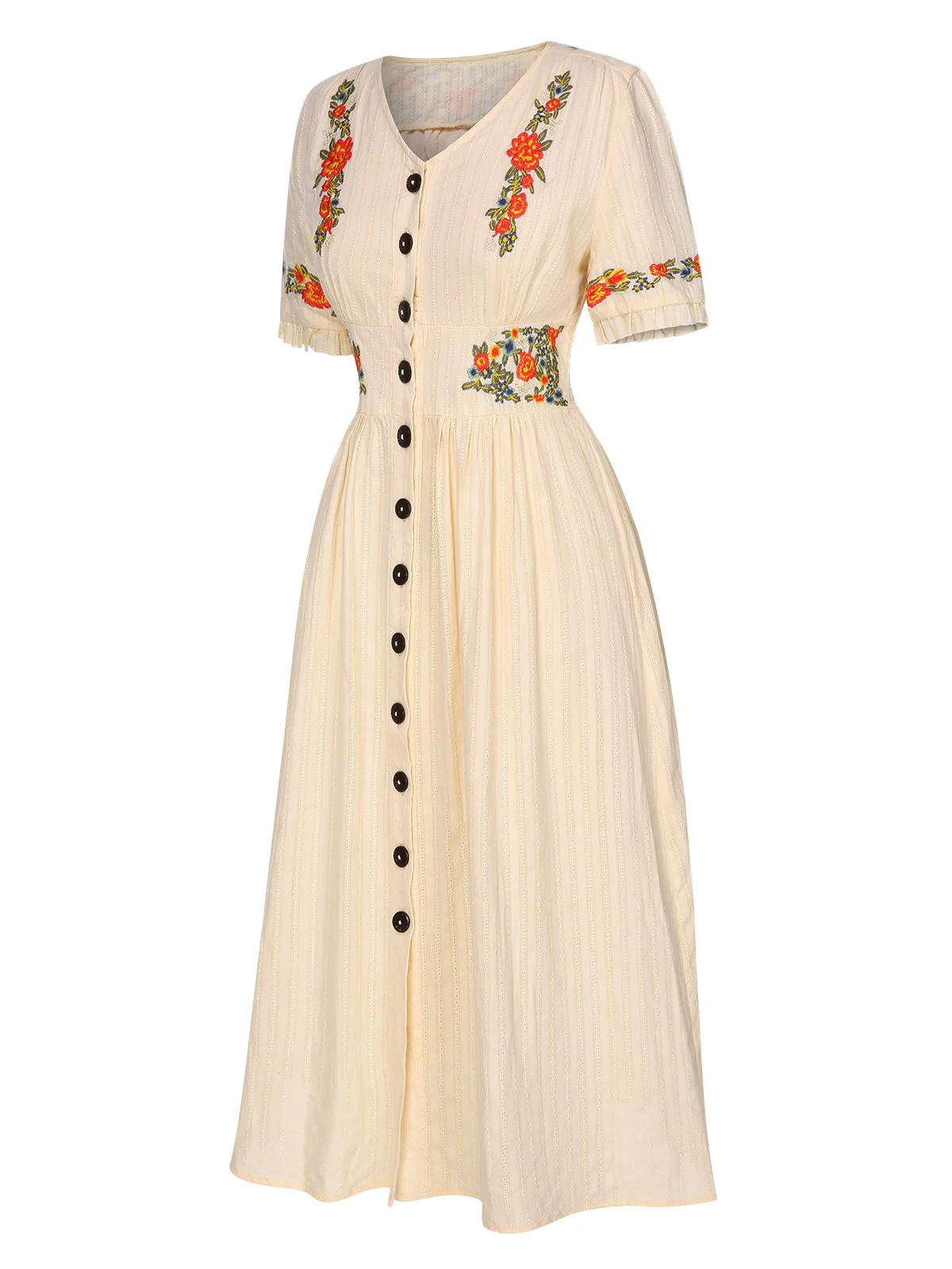 [Pre-Sale] Pure Cotton Black 1940s V-Neck Floral Dress - Image 13