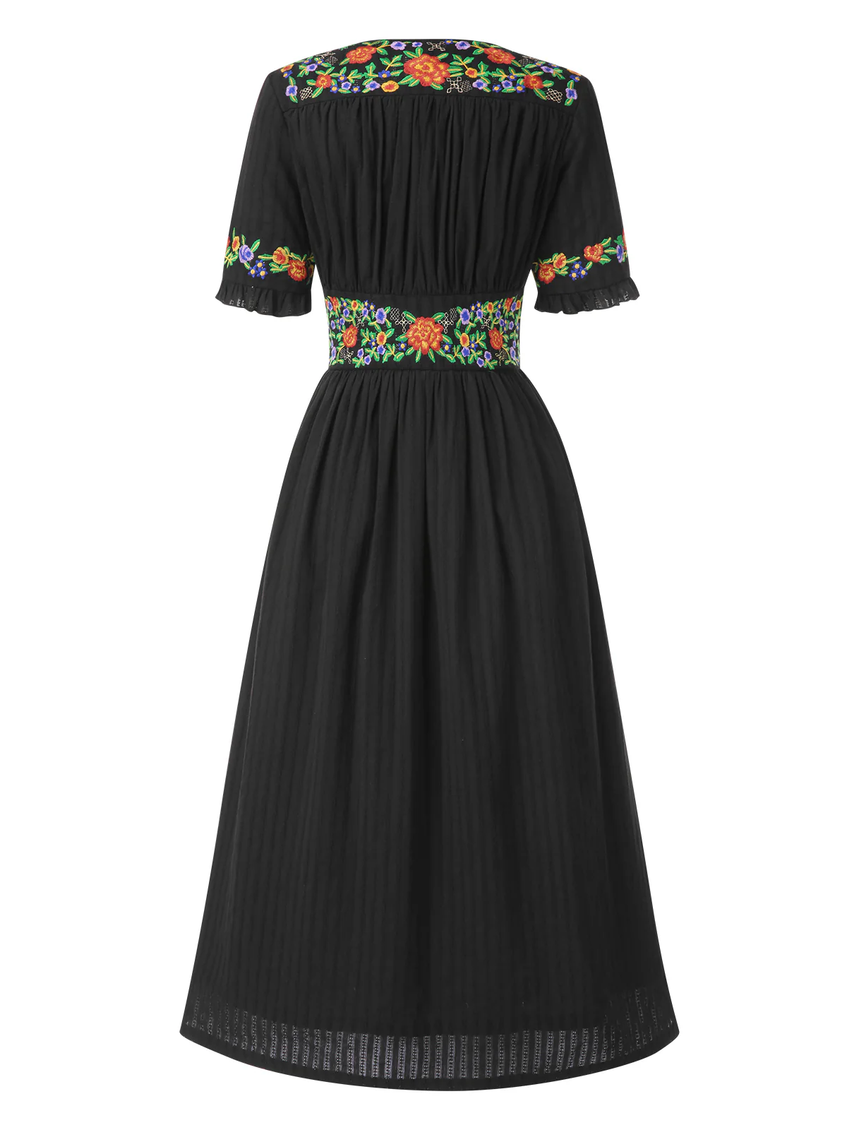 [Pre-Sale] Pure Cotton Black 1940s V-Neck Floral Dress - Image 4