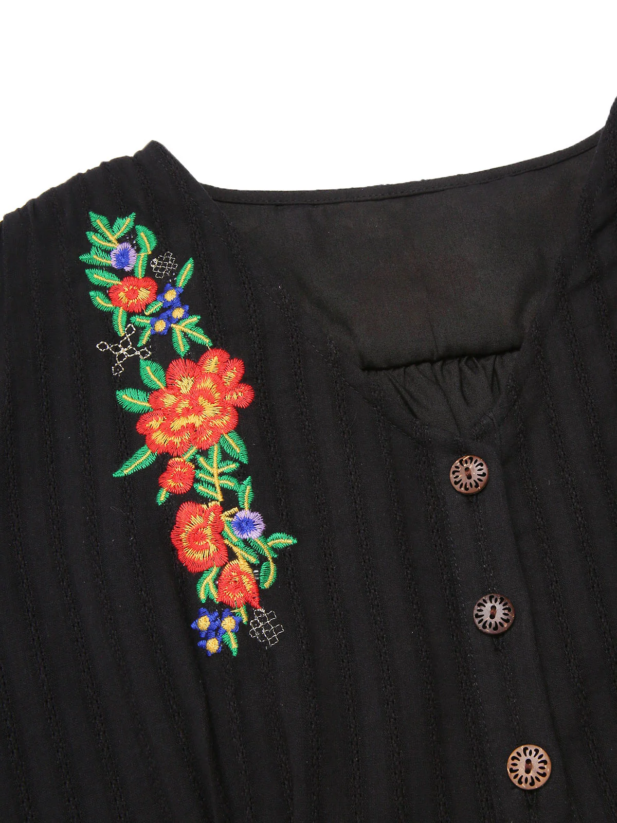 [Pre-Sale] Pure Cotton Black 1940s V-Neck Floral Dress - Image 5