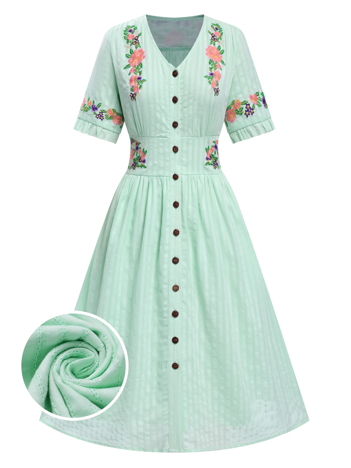 [Pre-Sale] Pure Cotton Black 1940s V-Neck Floral Dress - Image 7