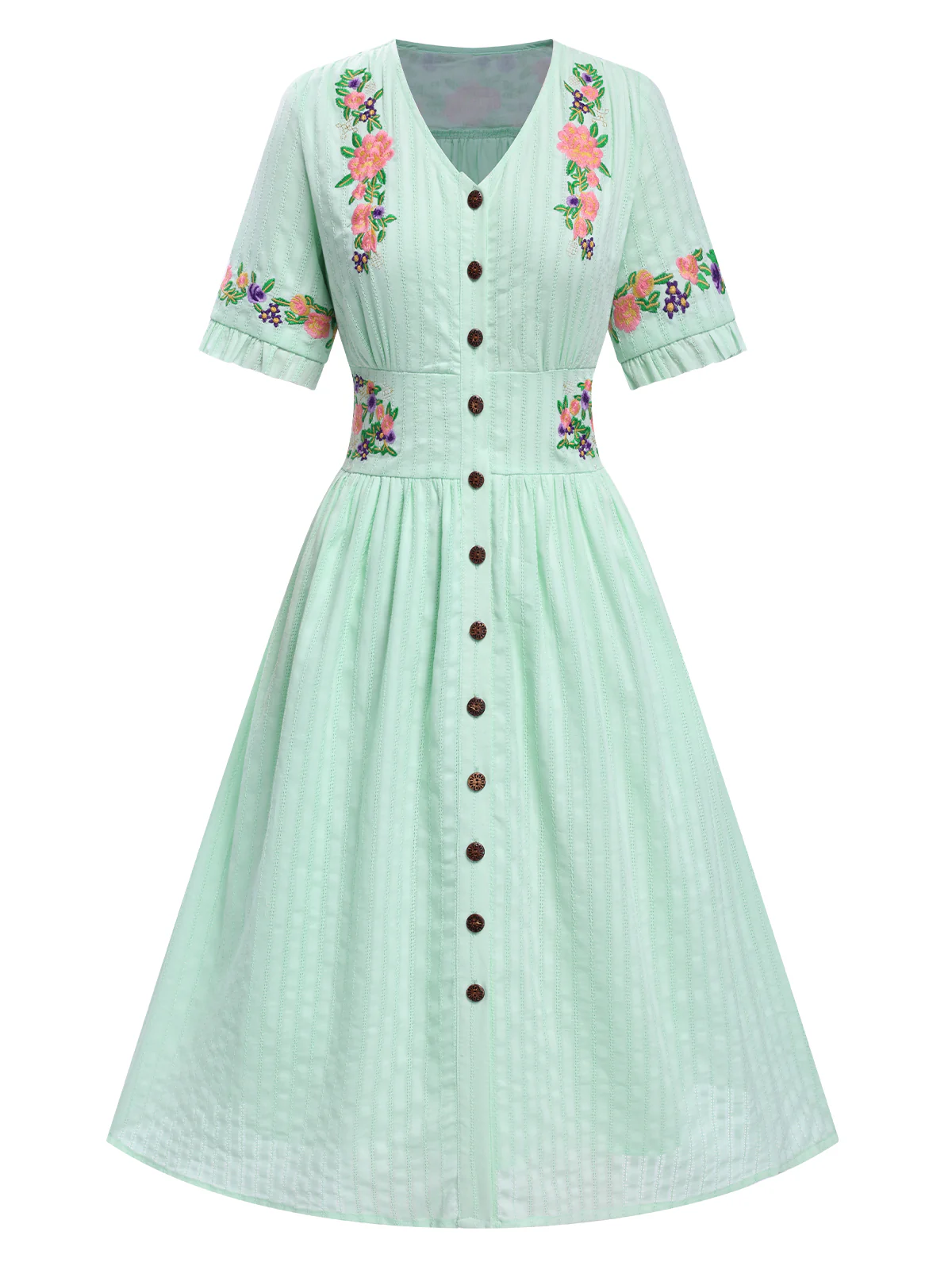 [Pre-Sale] Pure Cotton Black 1940s V-Neck Floral Dress - Image 8