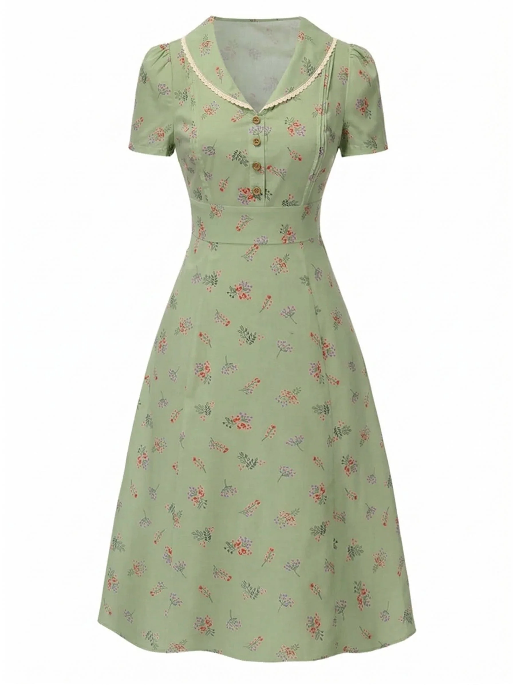 [Pre-Sale] Pure Cotton Blue 1940s Puff Sleeves Floral Dress - Image 13