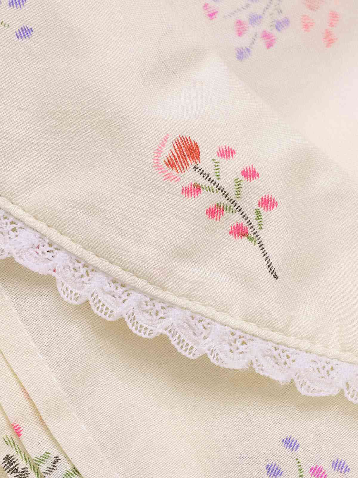Pure Cotton Beige 1940s Puff Sleeves Floral Dress - Image 7