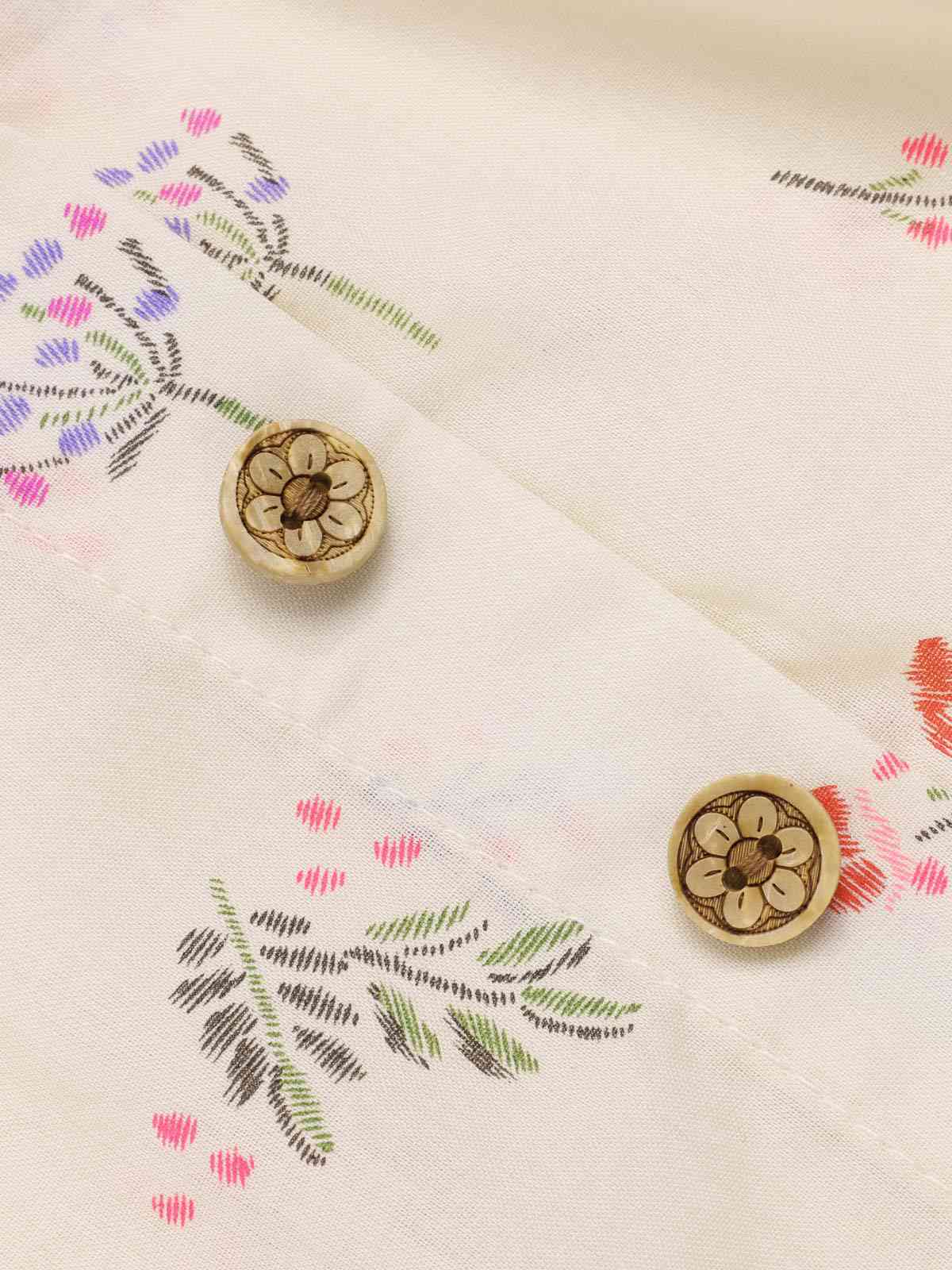 Pure Cotton Beige 1940s Puff Sleeves Floral Dress - Image 8